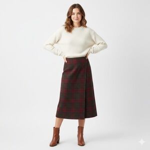 G.H. Bass & Co. Plaid Midi Skirt - Brown and Red